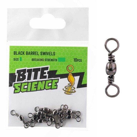 10 Pack of Bite Science Black Barrel Fishing Swivels
