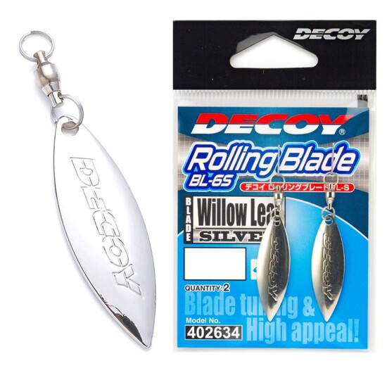 2 Pack of Silver Decoy Rolling Blades - BL-6G Willow Leaf Lure Attractor Blades