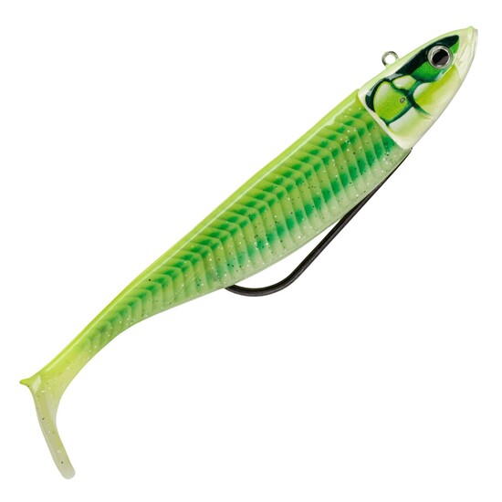 2 Pack of Rigged 9cm Storm Biscay Shad Soft Body Fishing Lures - Glow Sand Eel