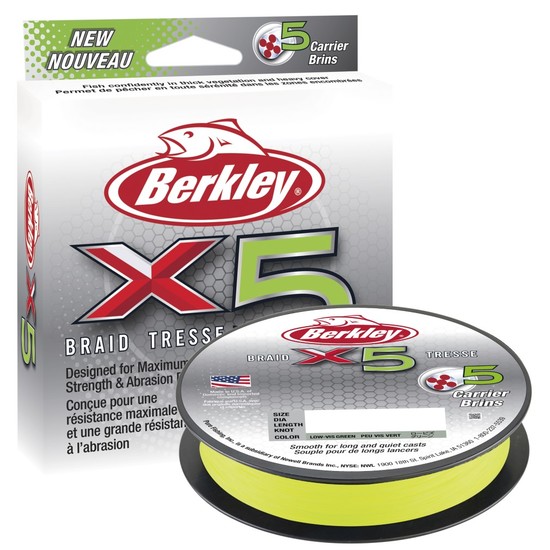 150m Spool of Flame Green Berkley X5 Braided Fishing Line - 5 Carrier Braid