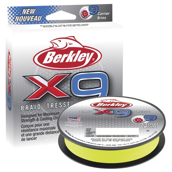 300m Spool of Berkley X9 Braided Fishing Line - Flame Green 9 Carrier Braid