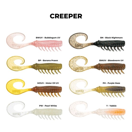 8 Pack of 2.5 Inch Rapala Crush City Creeper Soft Plastic Curly Tail Lures