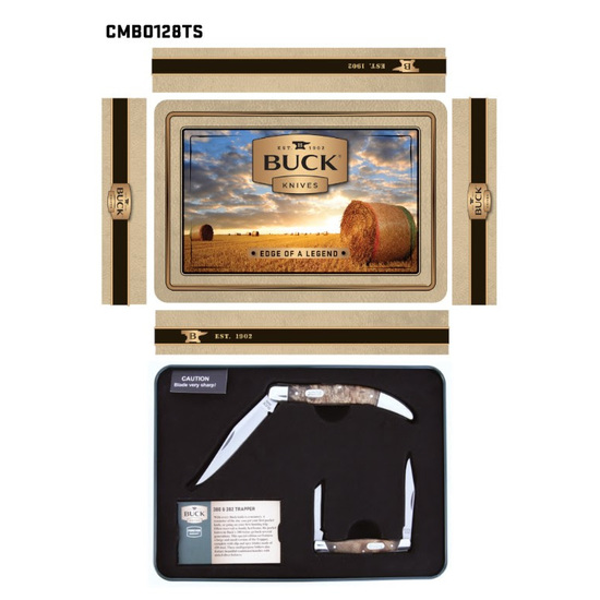 Buck Knives Pocket Knife Set-2 x Pocket Knives-Burlwood Handles in Gift Tin