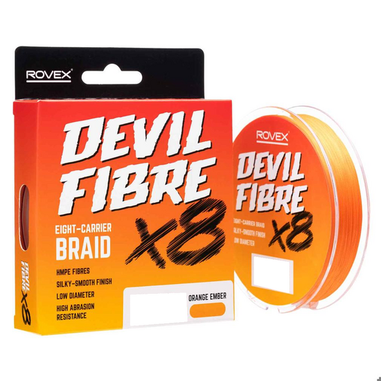 300yd Spool of Rovex Devil Fibre X8 Orange Ember 8 Carrier Fishing Braid