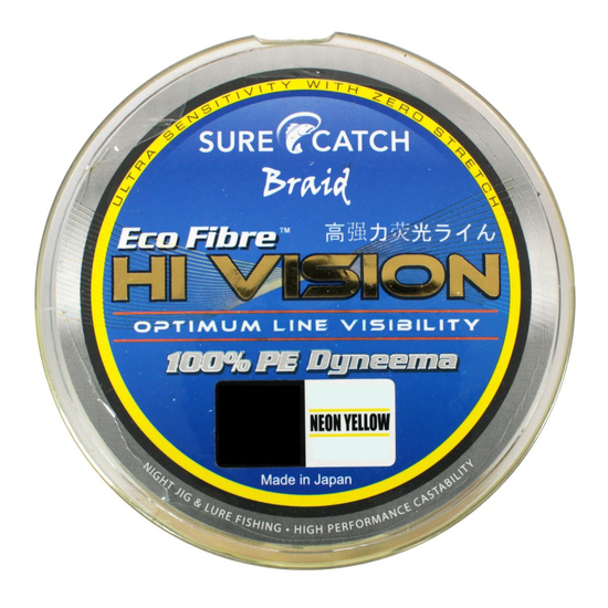 300m Spool of 12lb Surecatch Hi Vision Braided Fishing Line-Neon Yellow Braid