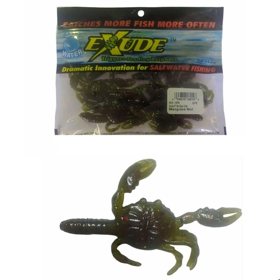 8 Pack of Exude 2 Inch Cajun Crab Scented Soft Plastic Lures - Mangrove Red