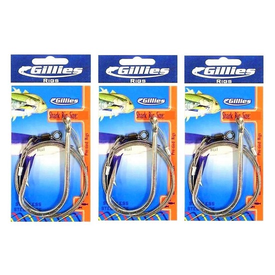 3 Packs of Gillies Pre-tied Shark Rigs with Forged Stainless Steel Fishing Hooks