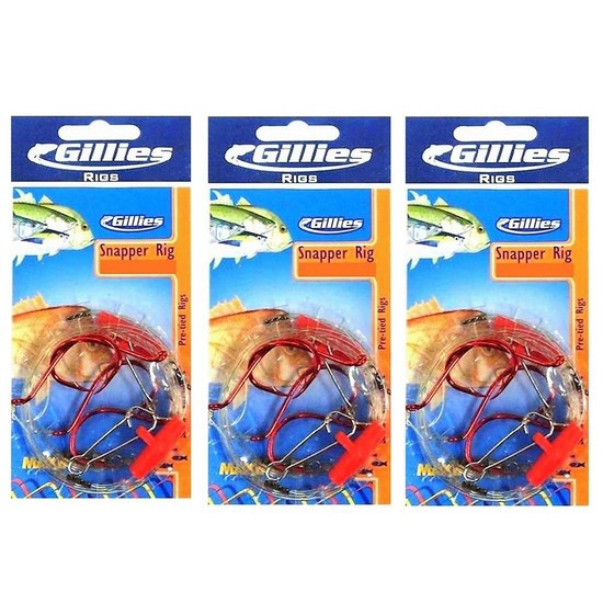 3 Packs of Gillies Snapper Rigs with Sliding Stinger Hook & Running Sinker Clip