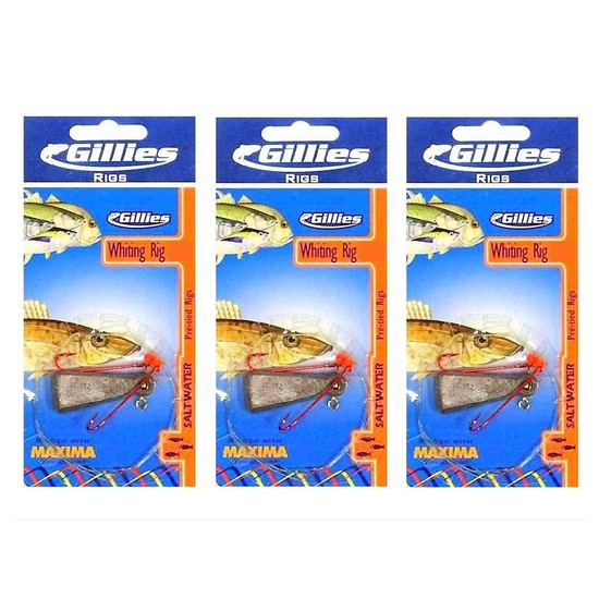 3 Packets of Gillies Pre-Tied Whiting Rigs with Chemically Sharpened Fishing Hooks