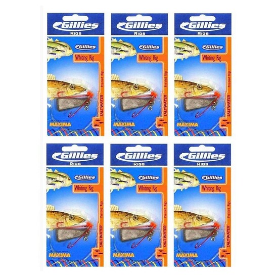 6 Packets of Gillies Pre-Tied Whiting Rigs with Chemically Sharpened Fishing Hooks