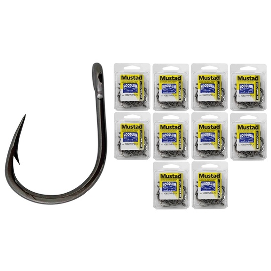 10 Boxes of Mustad 10827NPBLN Hoodlum 4x Strong Chemically Sharpened Fishing Hooks