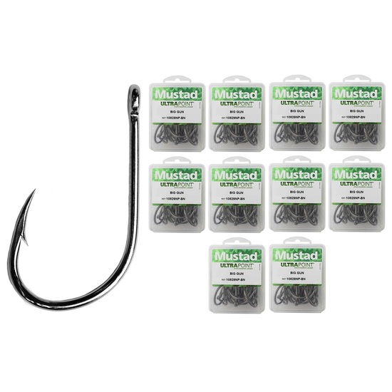 10 Boxes of Mustad 10829NPBLN Big Gun Kirbed Chemically Sharpened Fishing Hooks