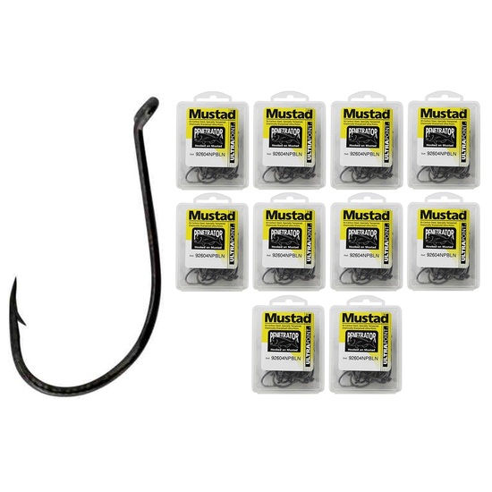 10 Boxes of Mustad 92604NPBLN Penetrator Chemically Sharpened Fishing Hooks