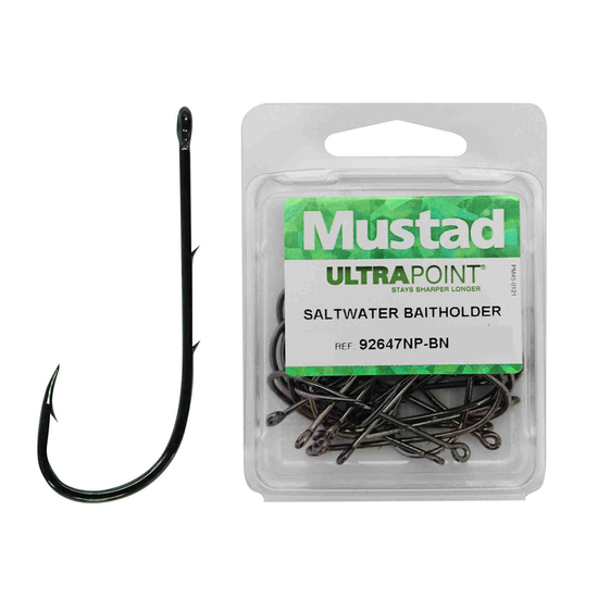 1 Box of Mustad 92647NP-BN Long Baitholder Chemically Sharpened Fishing Hooks