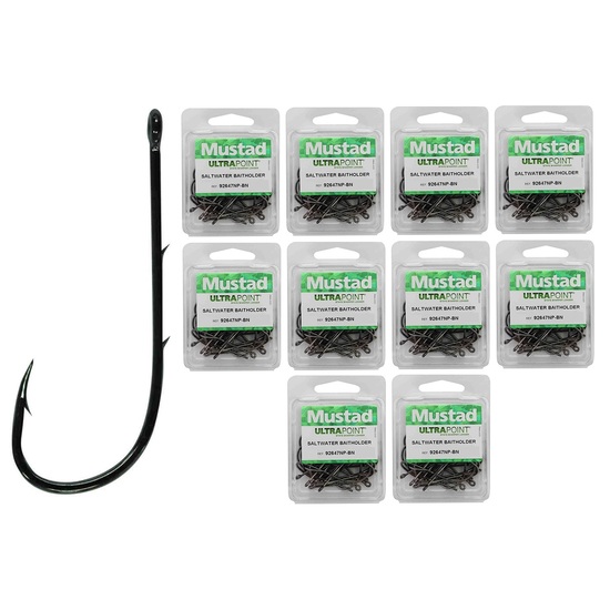 10 Boxes of Mustad 92647NPBLN Long Baitholder Chemically Sharpened Fishing Hooks