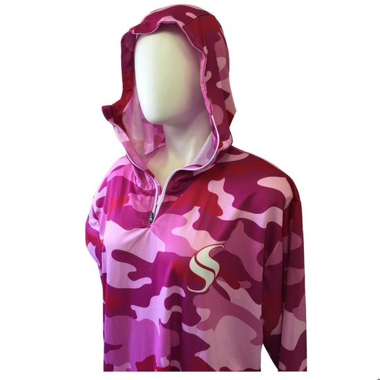 Hooked Gear Pink Camo Kids Hooded Long Sleeve Fishing Shirt
