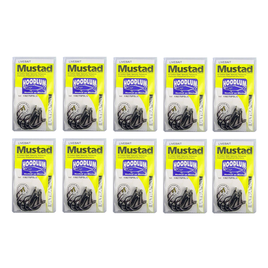 10 Packs of Mustad 10827NPBLN Hoodlum 4x Strong Chemically Sharp Fishing Hooks