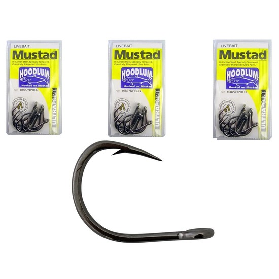 3 Packs of Mustad 10827NPBLN Hoodlum 4x Strong Chemically Sharp Fishing Hooks