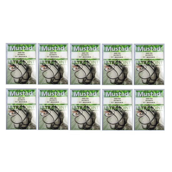 10 Packs of Mustad 338101BLN KVD Grip Pin Chemically Sharp Fishing Hooks
