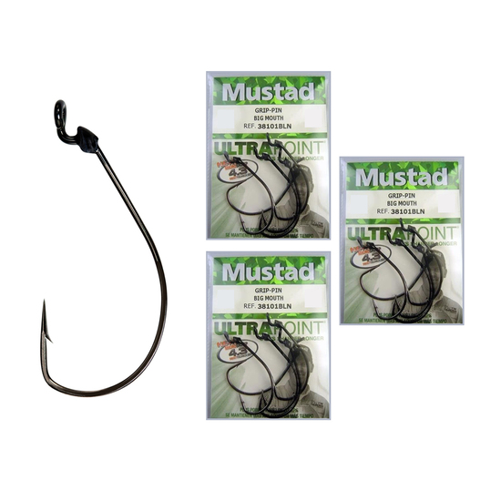 3 Packs of Mustad 38101BLN KVD Grip Pin Chemically Sharp Fishing Hooks