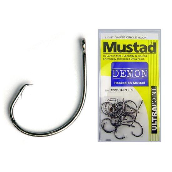 1 Packet of Mustad 39951NPBLN Demon Circle Light Chemically Sharp Fishing Hooks