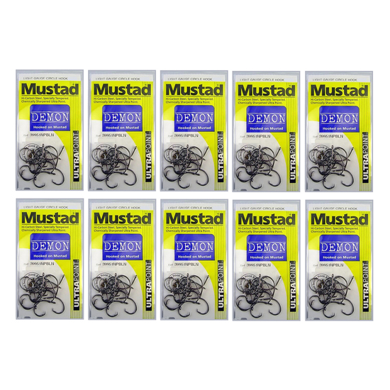 10 Packs of Mustad 39951NPBLN Demon Circle Light Chemically Sharp Fishing Hooks