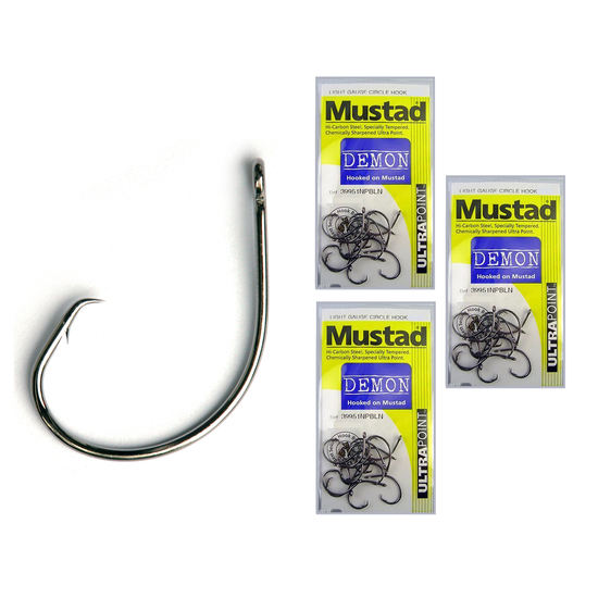 3 Packs of Mustad 39951NPBLN Demon Circle Light Chemically Sharp Fishing Hooks