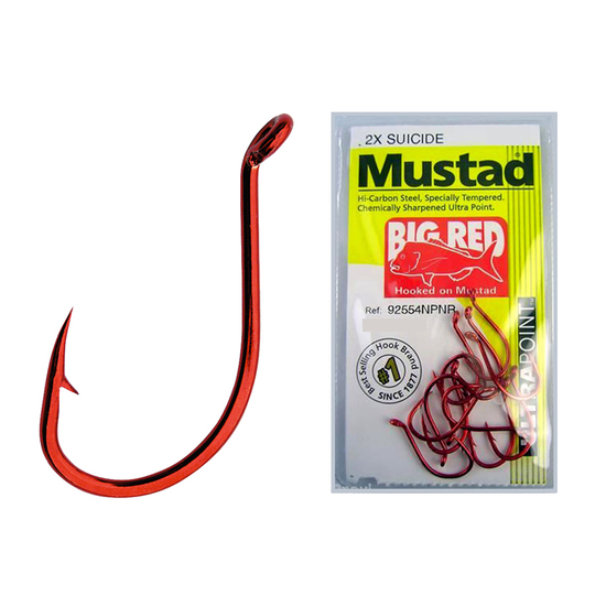 1 Packet of Mustad 92554NPNR Big Red Chemically Sharp Fishing Hooks