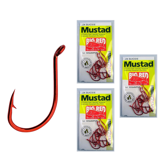 3 Packs of Mustad 92554NPNR Big Red Chemically Sharpened Fishing Hooks