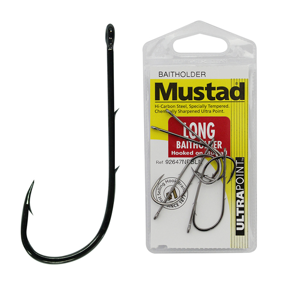 1 Packet of Mustad 92647NPBLN Long Baitholder Chemically Sharp Fishing Hooks