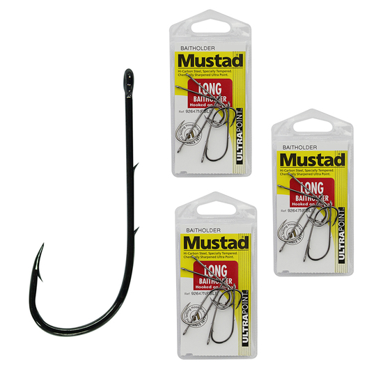 3 Packs of Mustad 92647NPBLN Long Baitholder Chemically Sharp Fishing Hooks