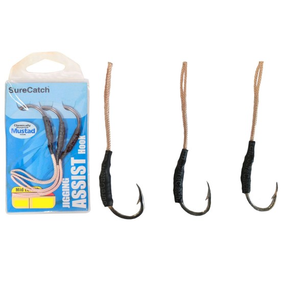 3 Pack of Surecatch Mid Length Jigging Assist Hooks - Rigged with Mustad Hooks