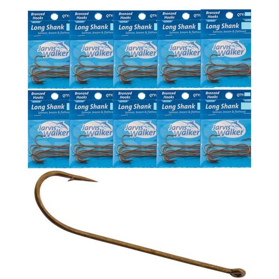 10 Pack Jarvis Walker Bronze Long Shank Fishing Hooks - 2 Sizes To Choose From