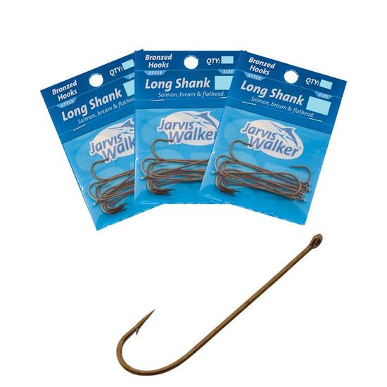 3 Pack Jarvis Walker Bronze Long Shank Fishing Hooks - 2 Sizes To Choose From