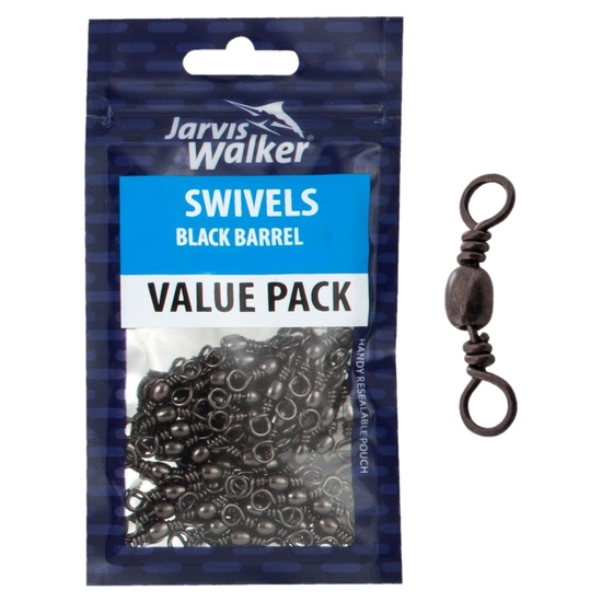 1 Packet of Jarvis Walker Black Barrel Fishing Swivels - Value Pack