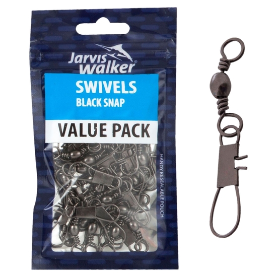 1 Packet of Jarvis Walker Black Barrel Swivels With Snaps - Fishing Swivels