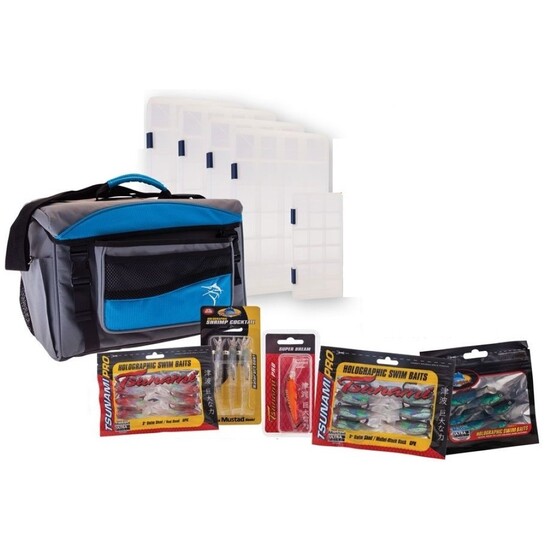 Jarvis Walker Fishing Tackle Bag With 5 Packs of Assorted Lures - 5 Tackle Trays