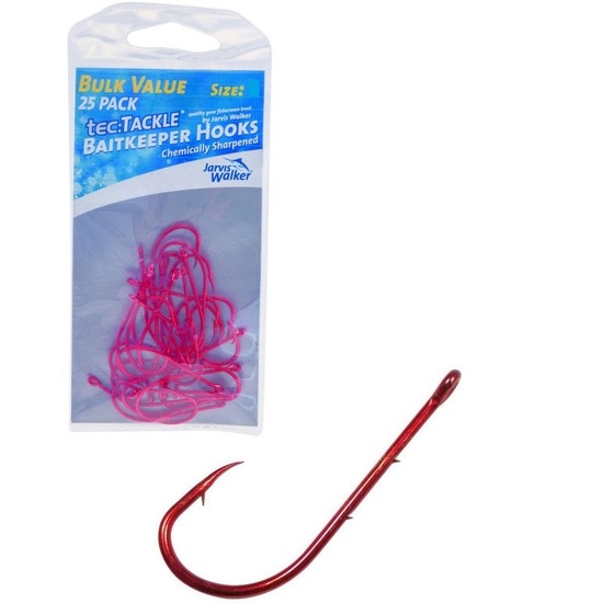 25 x Jarvis Walker Size 1 Baitkeeper Hooks-Red Chemically Sharpened Hooks