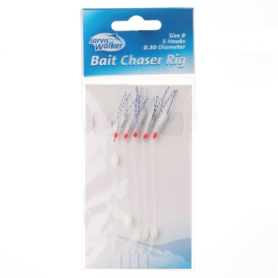 Jarvis Walker Size 8 Bait Chaser Rig - 5 Hook Bait Jig -Bait Rig with Lumo Beads