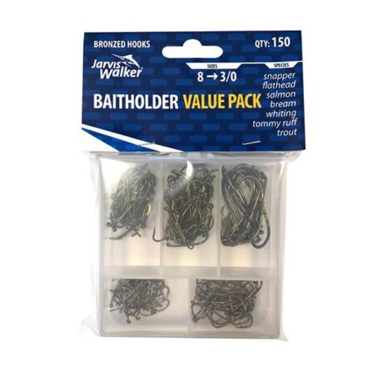 Jarvis Walker Assorted Baitholder Fishing Hook Pack - 150 Pce Value Pack