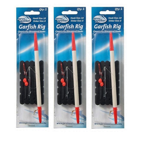 3 X Jarvis Walker Garfish Rigs With Chemically Sharpened Hooks & Beads-Bulk Pack