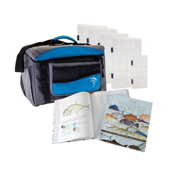 Jarvis Walker Large Fishing Lure Bag with 5 Lure Trays + Fisherman's Bucket List Book