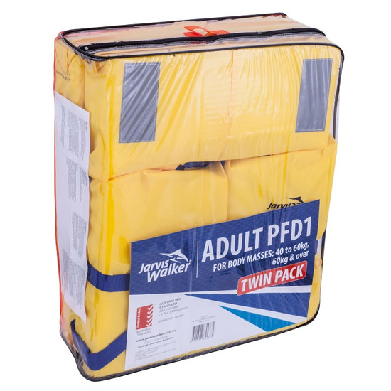 2 x Jarvis Walker Standard Adult Life Jackets - Twin Pack of Adult Type 1 PFDs