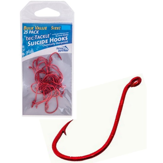 25 x Jarvis Walker Size 1 Suicide Hooks-Red Chemical Sharp 25Pce Value Pack