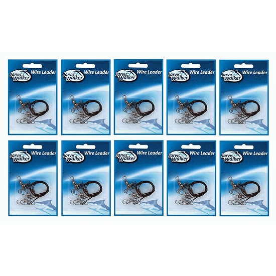 30 x Jarvis Walker 60cm Pre-Rigged 13kg Black Wire Leaders - 10 x Packets