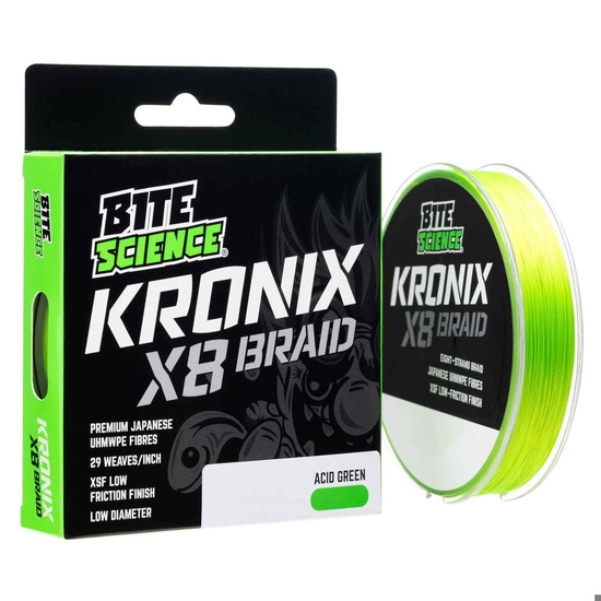 300m Spool of Bite Science Acid Green Kronix X8 Fishing Braid