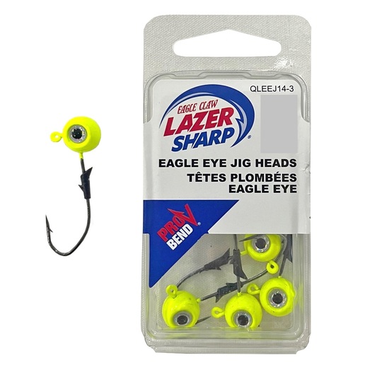 5 Pack of Chartreuse 1/8oz Eagle Claw Lazer Sharp Eagle Eye Size 2/0 Jig Heads