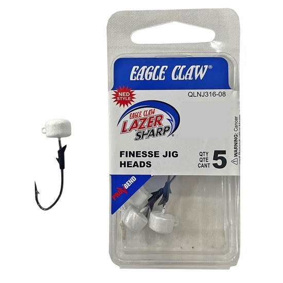 5 Pack of Pearl 3/16oz Eagle Claw Lazer Sharp Size 2/0 Pro-V Finesse Jig Heads