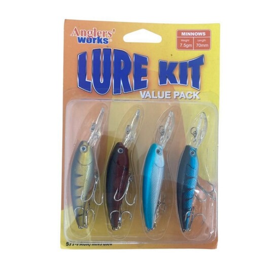 4 Pack of Anglers Works Assorted 70mm Hard Body Minnow Fishing Lures