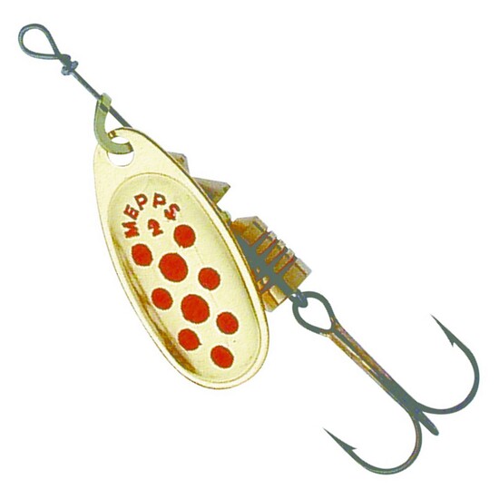 Size 2 Mepps Comet Decoree Spinnerbait Lure - Gold with Red Dots